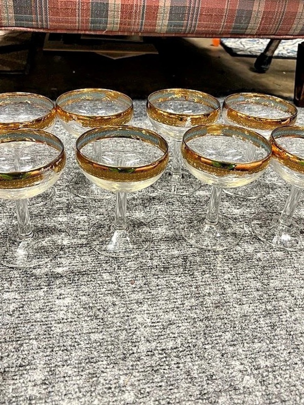 Nick and Nora. Gold Rimmed French Coupe Glasses Set of 8